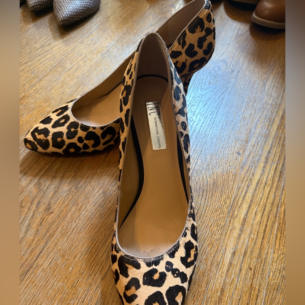 INC Leopard-Print Pointed Pumps in Tan and Black